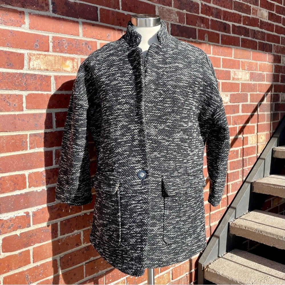 Anthropologie Elevenses Winter Coat Jacket One Button Size Medium Black & White